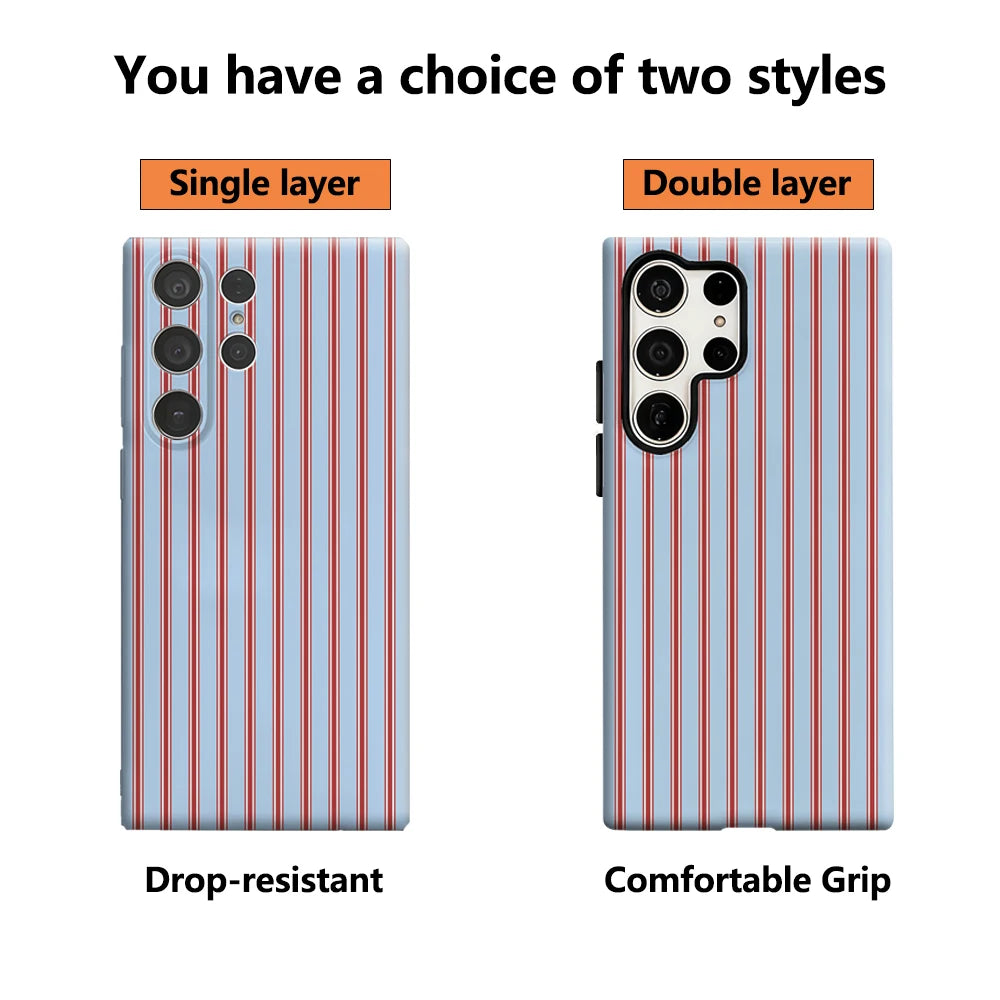 Red and Blue Stripes Phone Case for Samsung Galaxy S25 Ultra S24 S23 Ultra Plus Glossy Double-layer Back Cover