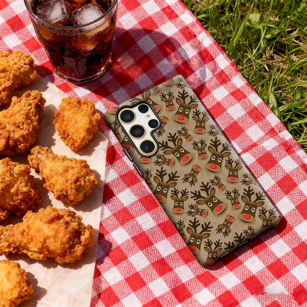 Christmas Reindeer Phone Case for Samsung Galaxy S25 Ultra S24 S23 Ultra Plus Glossy Double-layer Back Cover