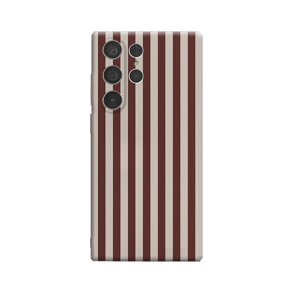 Burgundy Stripes Phone Case for Samsung Galaxy S25 Ultra S24 S23 Ultra Plus Glossy Double-layer Back Cover