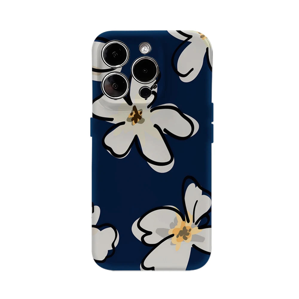 Navy Blue Floral IPhone17 Must-Haves Phone Case for IPhone 17 16 15 14 13 12 11 Pro Max Plus Double-layer Back Cover