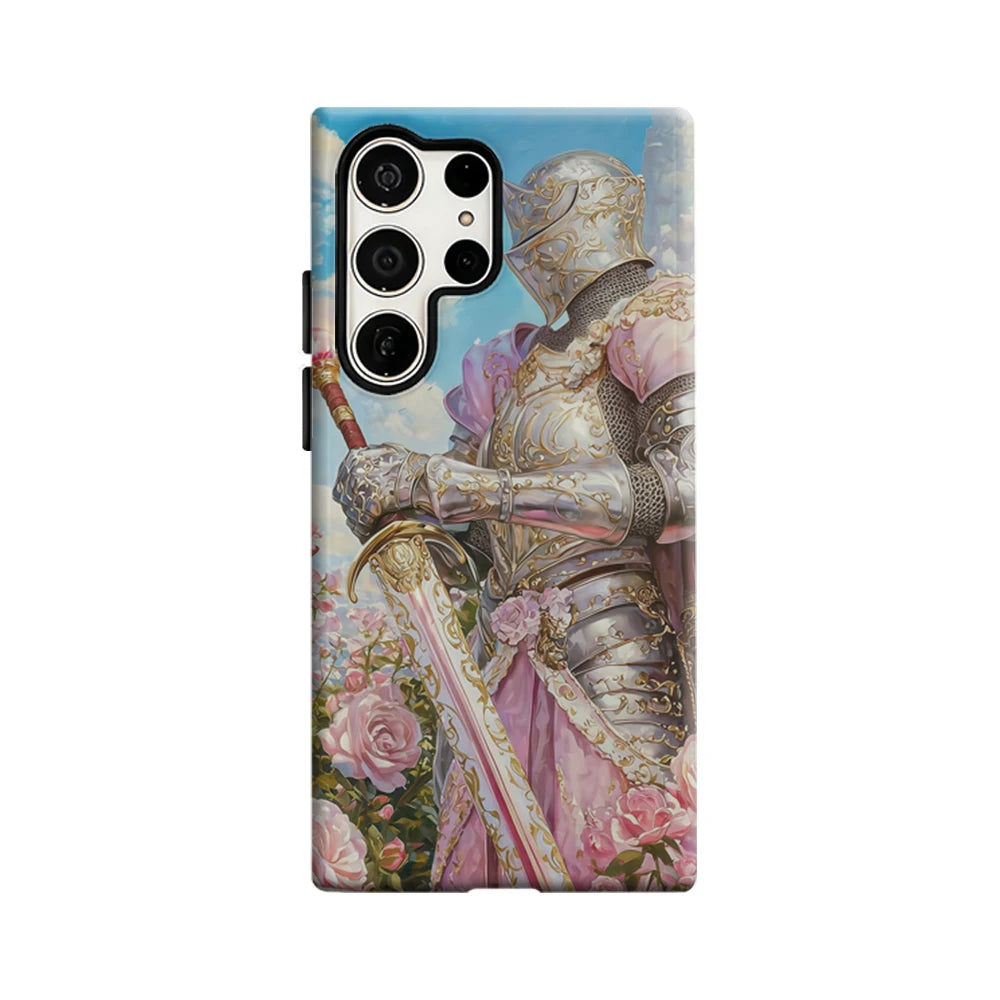 Knight in Rose Garden Phone Case for Samsung Galaxy S25 Ultra S24 S23 Ultra Plus Glossy Double-layer Back Cover
