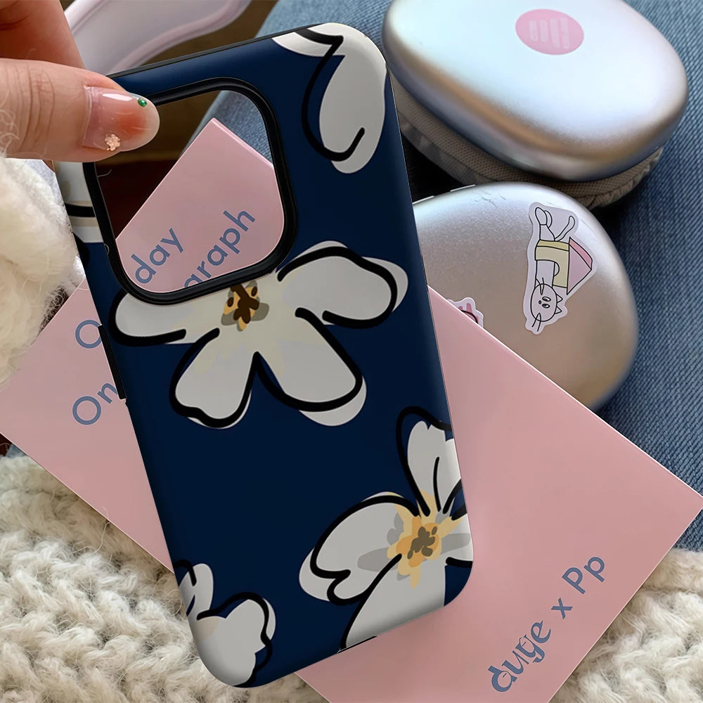 Navy Blue Floral IPhone17 Must-Haves Phone Case for IPhone 17 16 15 14 13 12 11 Pro Max Plus Double-layer Back Cover