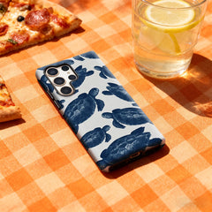 Navy Blue Turtles Phone Case for Samsung Galaxy S25 Ultra S24 S23 Ultra Plus Glossy Double-layer Back Cover