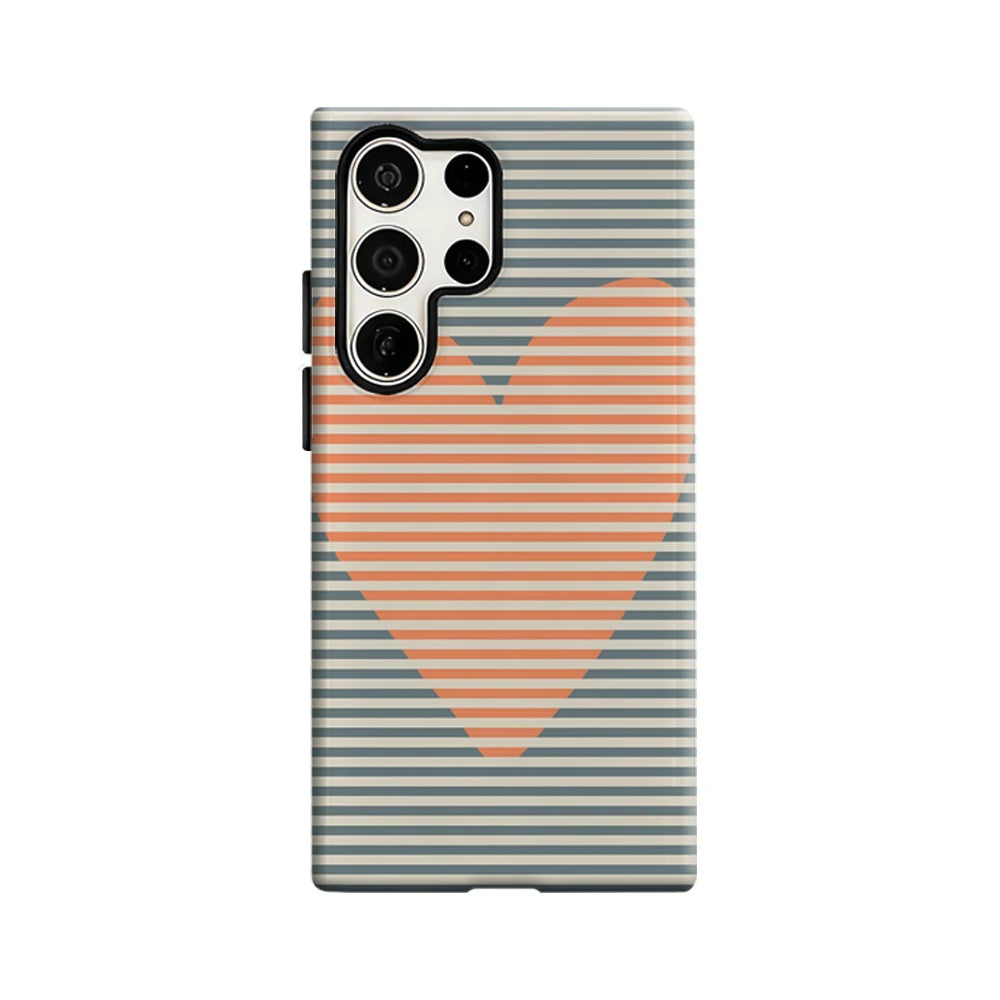 Minimalist Heart & Stripes Phone Case for Samsung Galaxy S25 Ultra S24 S23 Ultra Plus Glossy Double-layer Back Cover