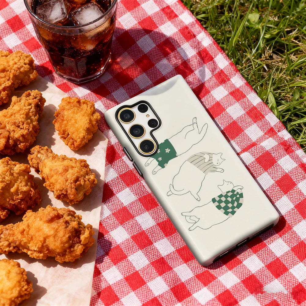 Lazy Cats in Stylish Outfits Phone Case for Samsung Galaxy S25 Ultra S24 S23 Ultra Plus Glossy Double-layer Back Cover