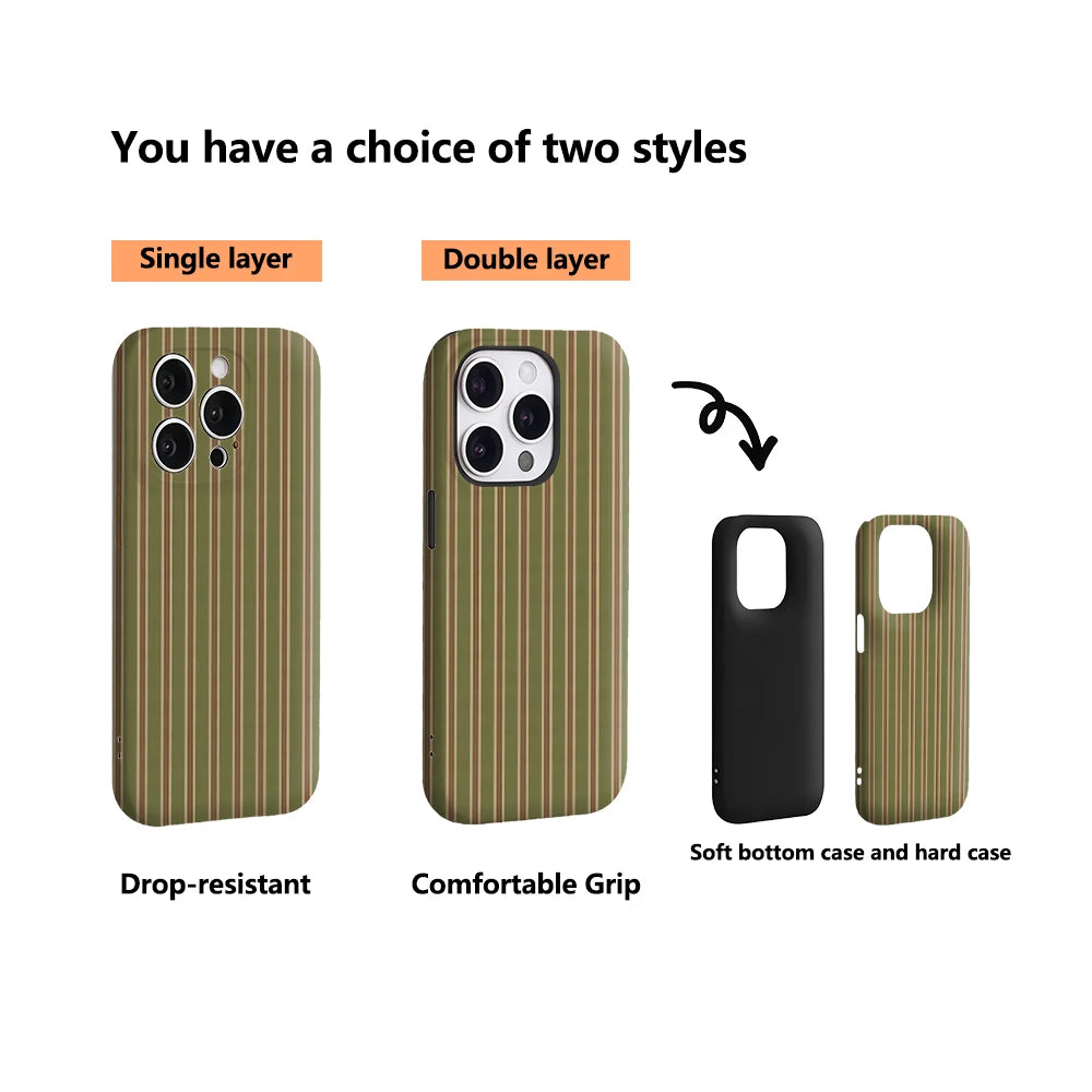 Vintage Green Stripes IPhone17 Must-Haves Phone Case for IPhone 17 16 15 14 13 12 11 Pro Max Plus Double-layer Back Cover