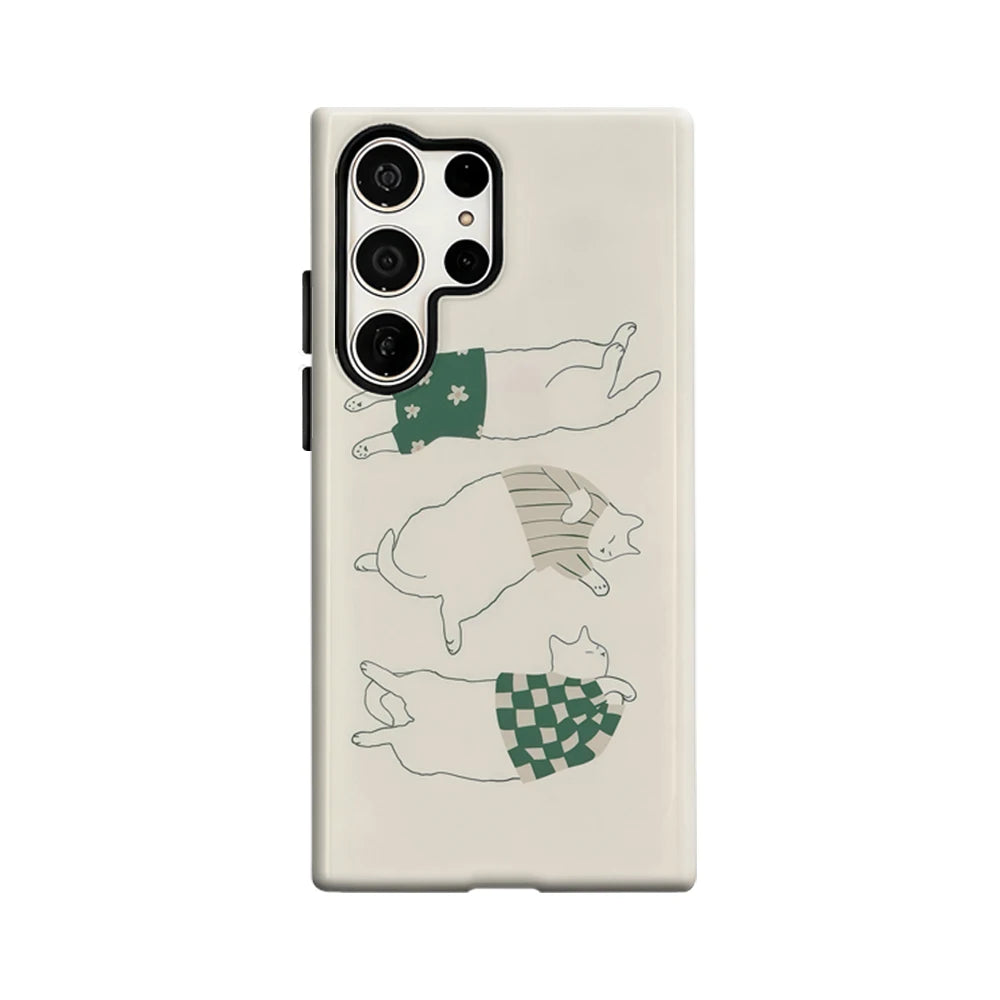 Lazy Cats in Stylish Outfits Phone Case for Samsung Galaxy S25 Ultra S24 S23 Ultra Plus Glossy Double-layer Back Cover
