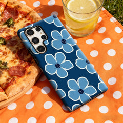 Modern Blue Floral Pattern Phone Case for Samsung Galaxy S25 Ultra S24 S23 Ultra Plus Glossy Double-layer Back Cover