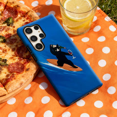 Surfing Cat with Wine Phone Case for Samsung Galaxy S25 Ultra S24 S23 Ultra Plus Glossy Double-layer Back Cover