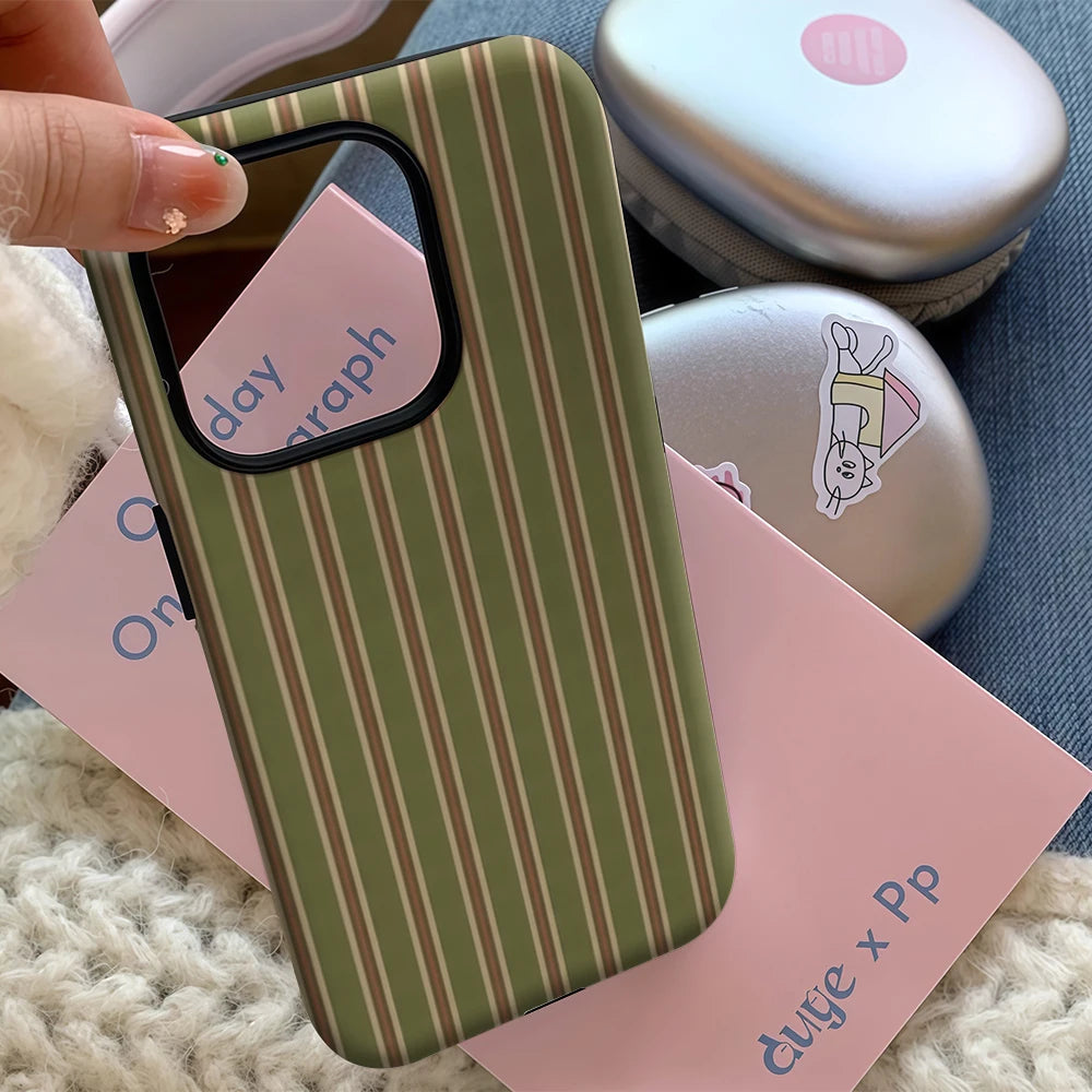 Vintage Green Stripes IPhone17 Must-Haves Phone Case for IPhone 17 16 15 14 13 12 11 Pro Max Plus Double-layer Back Cover