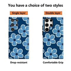 Modern Blue Floral Pattern Phone Case for Samsung Galaxy S25 Ultra S24 S23 Ultra Plus Glossy Double-layer Back Cover