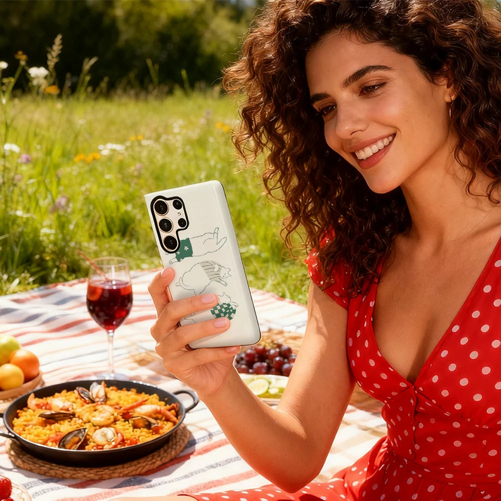 Lazy Cats in Stylish Outfits Phone Case for Samsung Galaxy S25 Ultra S24 S23 Ultra Plus Glossy Double-layer Back Cover