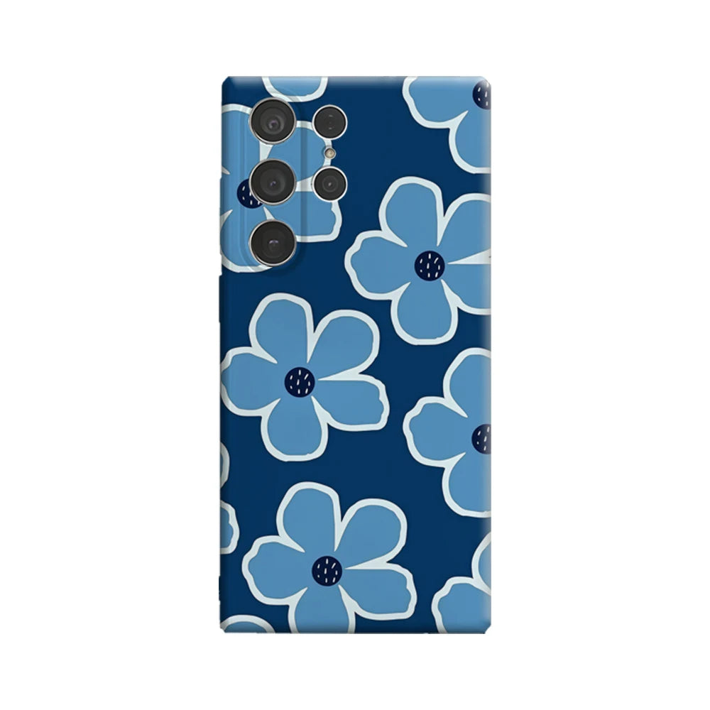 Modern Blue Floral Pattern Phone Case for Samsung Galaxy S25 Ultra S24 S23 Ultra Plus Glossy Double-layer Back Cover