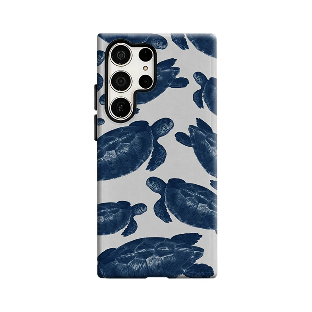 Navy Blue Turtles Phone Case for Samsung Galaxy S25 Ultra S24 S23 Ultra Plus Glossy Double-layer Back Cover