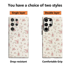 Cream Pink FlowersPhone Case for Samsung Galaxy S25 Ultra S24 S23 Ultra Plus Glossy Double-layer Back Cover