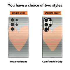 Minimalist Heart & Stripes Phone Case for Samsung Galaxy S25 Ultra S24 S23 Ultra Plus Glossy Double-layer Back Cover