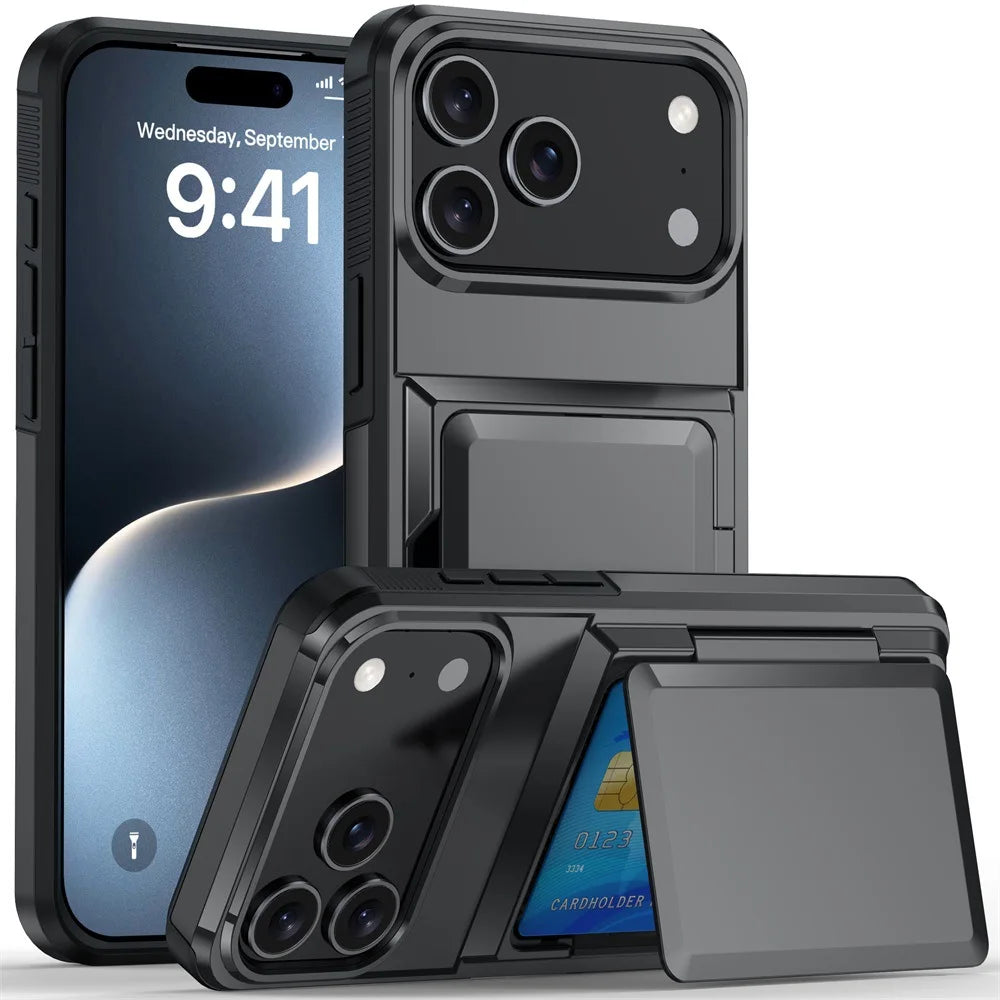 Case For iPhone 17 16 15 14 13 12 11 Pro Max Plus Wallet Credit Card Holder ID Card Slot Heavy Duty Protection Shockproof Cover