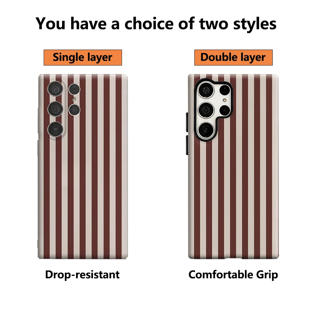 Burgundy Stripes Phone Case for Samsung Galaxy S25 Ultra S24 S23 Ultra Plus Glossy Double-layer Back Cover