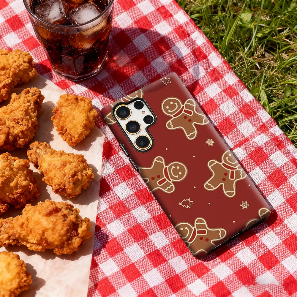 Christmas Gingerbread Men Phone Case for Samsung Galaxy S25 Ultra S24 S23 Ultra Plus Glossy Double-layer Back Cover