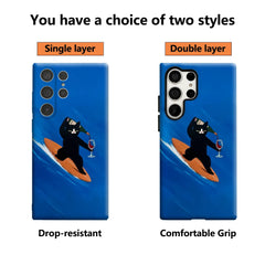 Surfing Cat with Wine Phone Case for Samsung Galaxy S25 Ultra S24 S23 Ultra Plus Glossy Double-layer Back Cover