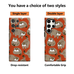 Retro Pallas Cat Phone Case for Samsung Galaxy S25 Ultra S24 S23 Ultra Plus Glossy Double-layer Back Cover