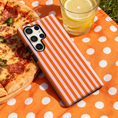 Bold Orange & Pink Stripes Phone Case for Samsung Galaxy S25 Ultra S24 S23 Ultra Plus Glossy Double-layer Back Cover