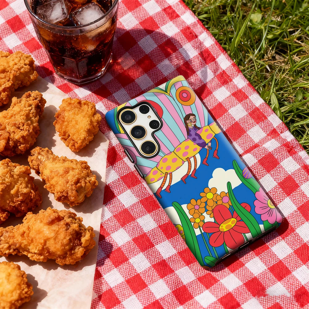 Butterfly Ride Floral Phone Case for Samsung Galaxy S25 Ultra S24 S23 Ultra Plus Glossy Double-layer Back Cover