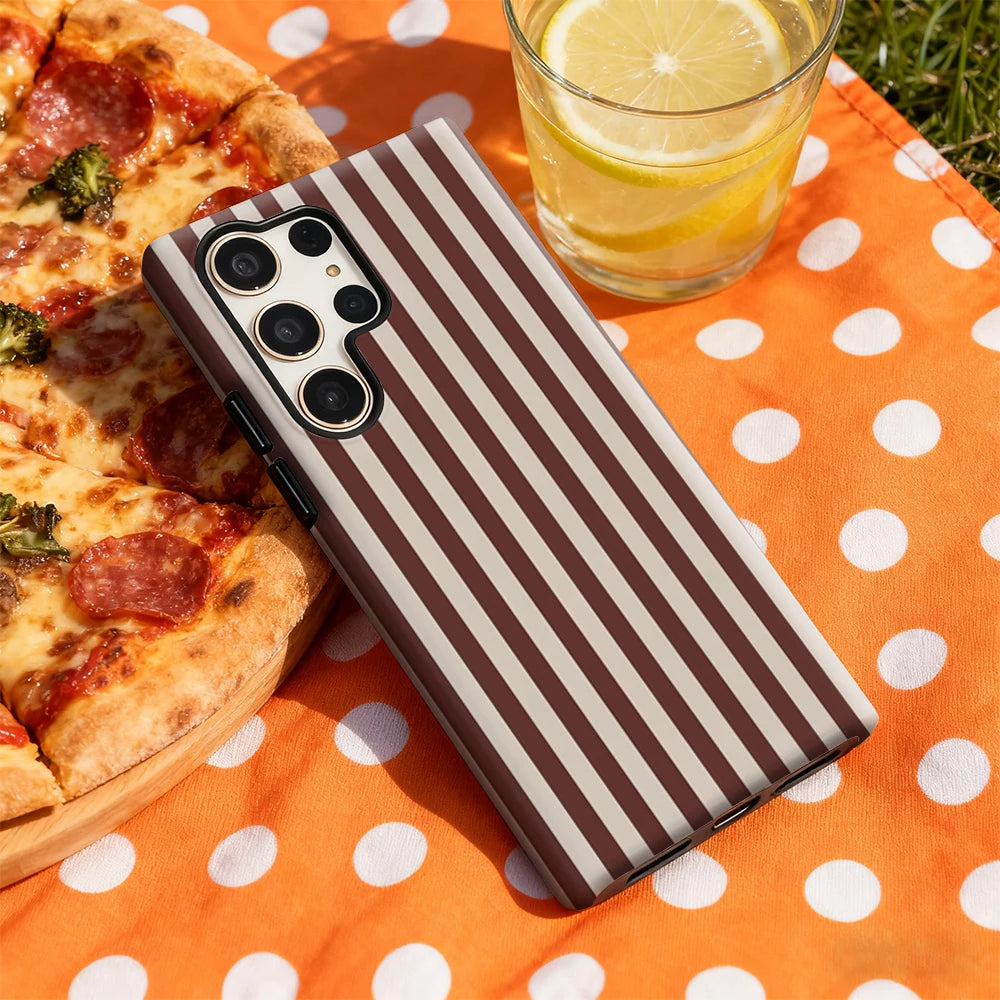 Burgundy Stripes Phone Case for Samsung Galaxy S25 Ultra S24 S23 Ultra Plus Glossy Double-layer Back Cover