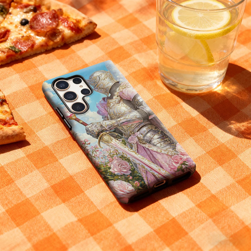 Knight in Rose Garden Phone Case for Samsung Galaxy S25 Ultra S24 S23 Ultra Plus Glossy Double-layer Back Cover