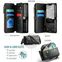 Case for iPhone 17 16e 16 15 14 13 12 11 Pro Max Leather Strap Zipper Card Holder Phone Wallet  Case