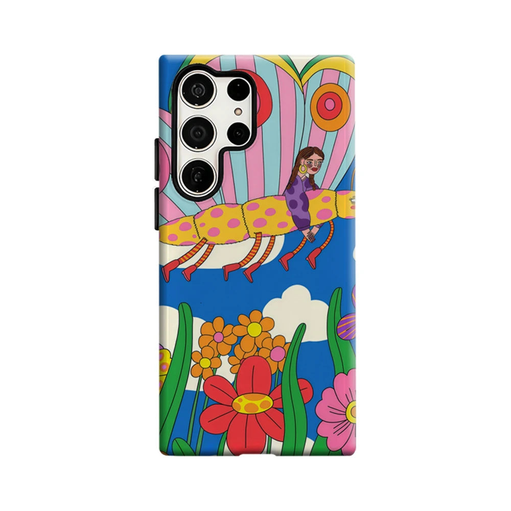 Butterfly Ride Floral Phone Case for Samsung Galaxy S25 Ultra S24 S23 Ultra Plus Glossy Double-layer Back Cover
