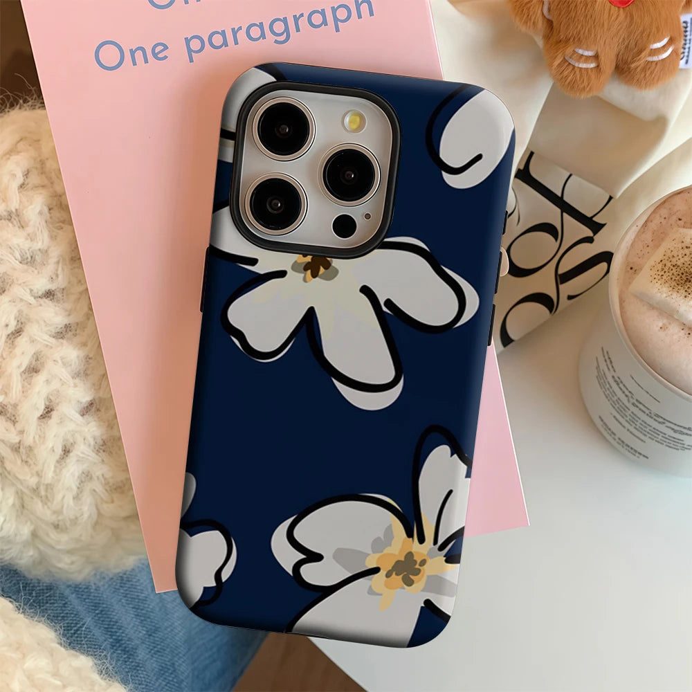 Navy Blue Floral IPhone17 Must-Haves Phone Case for IPhone 17 16 15 14 13 12 11 Pro Max Plus Double-layer Back Cover