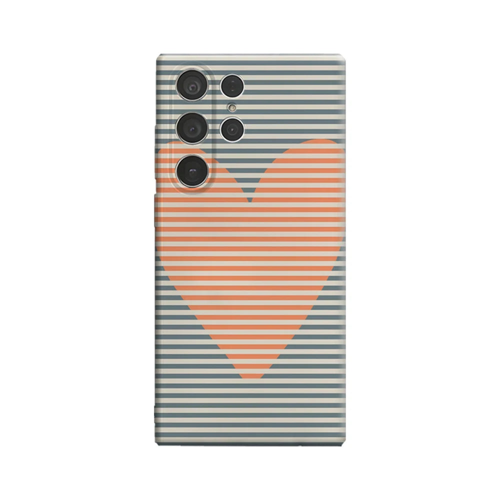 Minimalist Heart & Stripes Phone Case for Samsung Galaxy S25 Ultra S24 S23 Ultra Plus Glossy Double-layer Back Cover