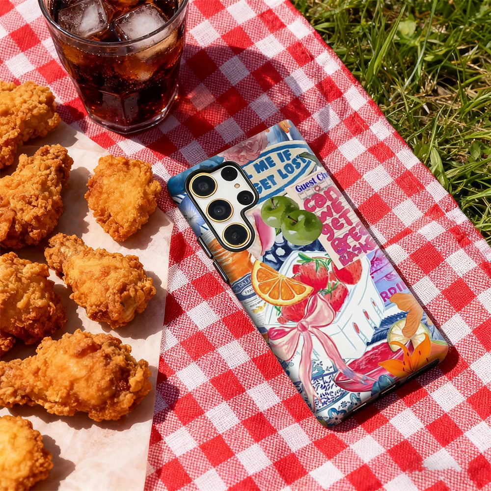 Fruits and Florals Phone Case for Samsung Galaxy S25 Ultra S24 S23 Ultra Plus Glossy Double-layer Back Cover