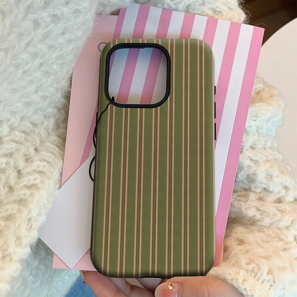 Vintage Green Stripes IPhone17 Must-Haves Phone Case for IPhone 17 16 15 14 13 12 11 Pro Max Plus Double-layer Back Cover