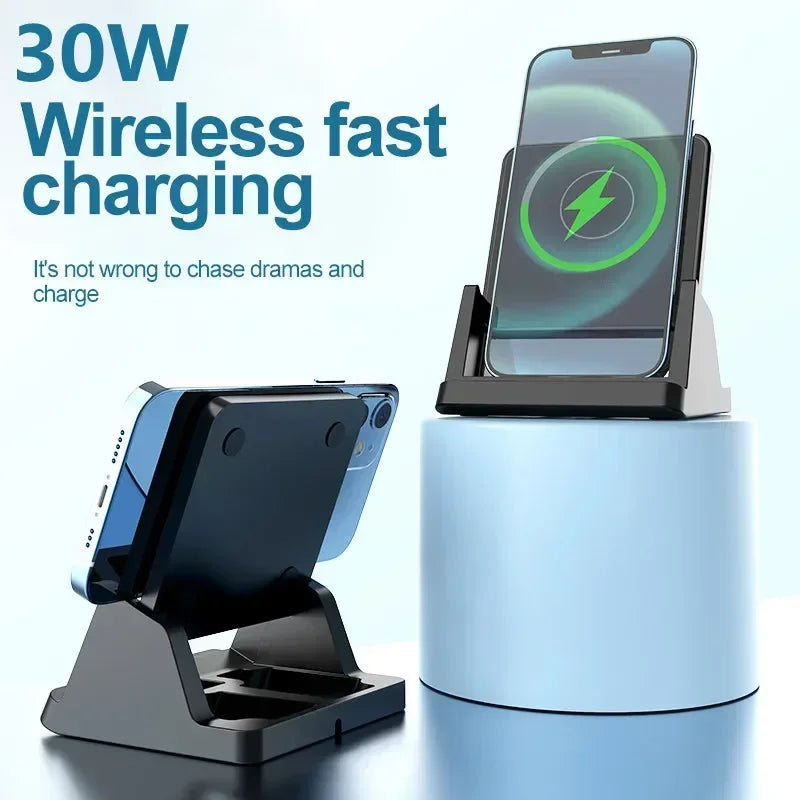 30W Wireless Charger Pad Stand Desktop Ultra-thin Mobile Phone For iPhone 15 14 13 12 Samsung Xiaomi Fast Charging Dock Station