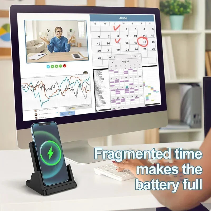 30W Wireless Charger Pad Stand Desktop Ultra-thin Mobile Phone For iPhone 15 14 13 12 Samsung Xiaomi Fast Charging Dock Station