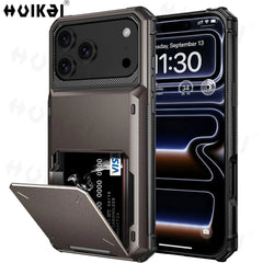 Card Holder Case For iPhone 17 Pro Max 16 15 Pro Max 14 13 12 11  Heavy Duty Wallet Hidden Flip Slot Protective Hard Back Covers