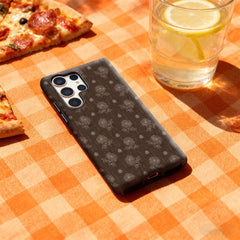 Brown Floral Embroidery Phone Case for Samsung Galaxy S25 Ultra S24 S23 Ultra Plus Glossy Double-layer Back Cover