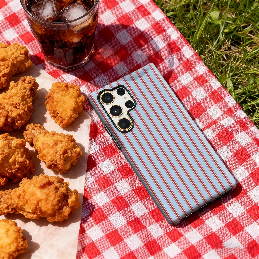 Red and Blue Stripes Phone Case for Samsung Galaxy S25 Ultra S24 S23 Ultra Plus Glossy Double-layer Back Cover