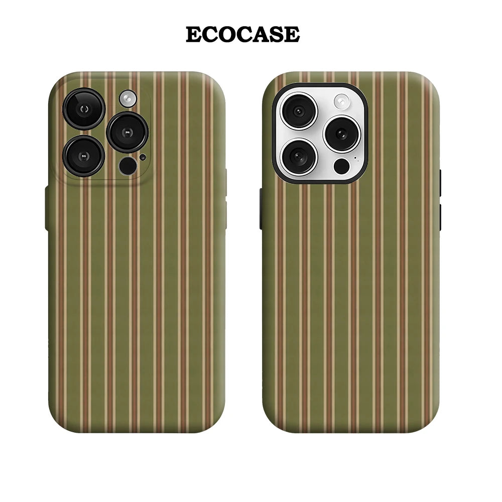 Vintage Green Stripes IPhone17 Must-Haves Phone Case for IPhone 17 16 15 14 13 12 11 Pro Max Plus Double-layer Back Cover