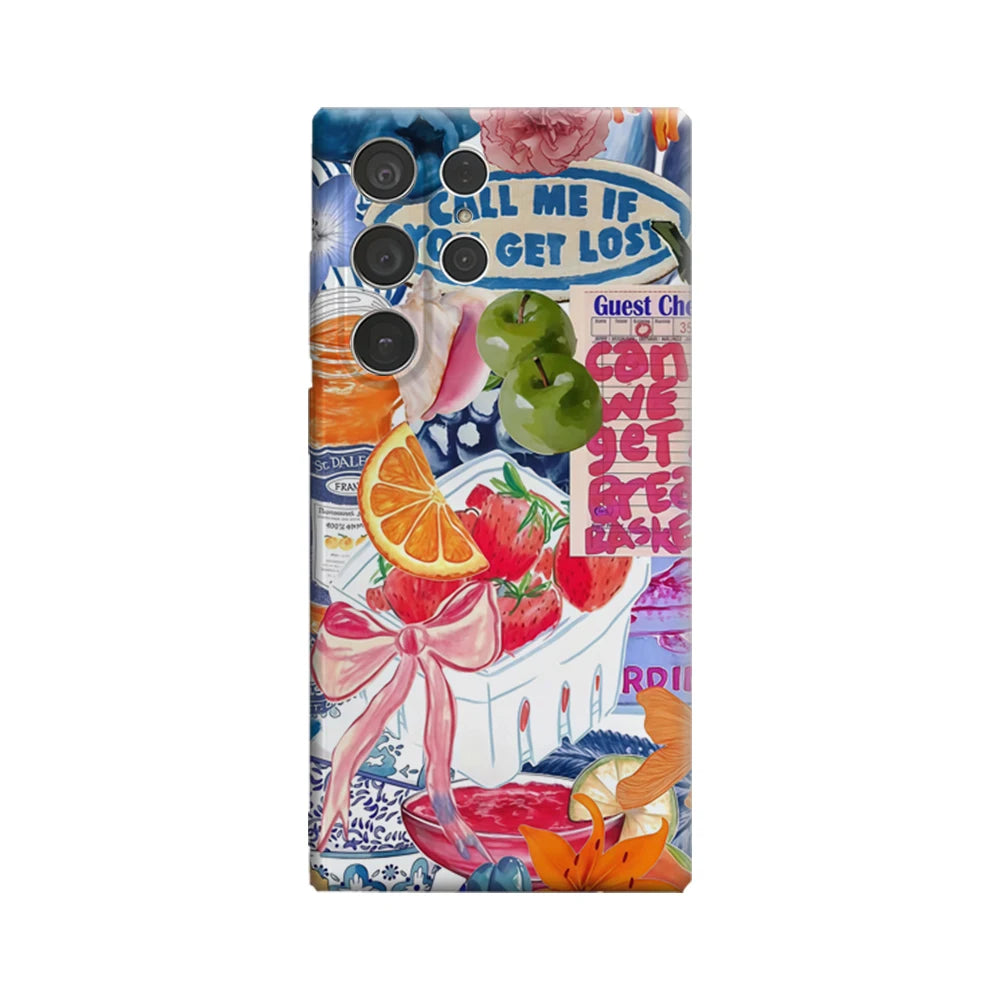 Fruits and Florals Phone Case for Samsung Galaxy S25 Ultra S24 S23 Ultra Plus Glossy Double-layer Back Cover