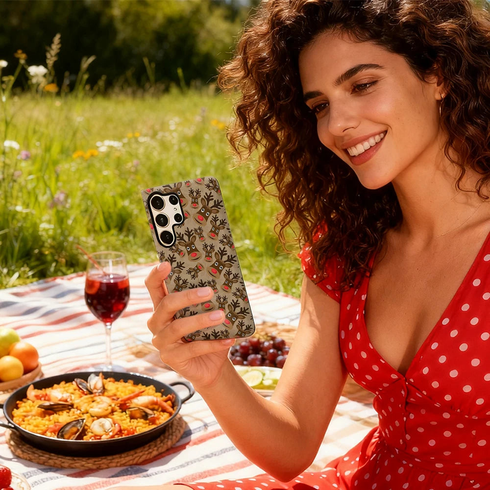 Christmas Reindeer Phone Case for Samsung Galaxy S25 Ultra S24 S23 Ultra Plus Glossy Double-layer Back Cover