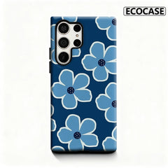 Modern Blue Floral Pattern Phone Case for Samsung Galaxy S25 Ultra S24 S23 Ultra Plus Glossy Double-layer Back Cover