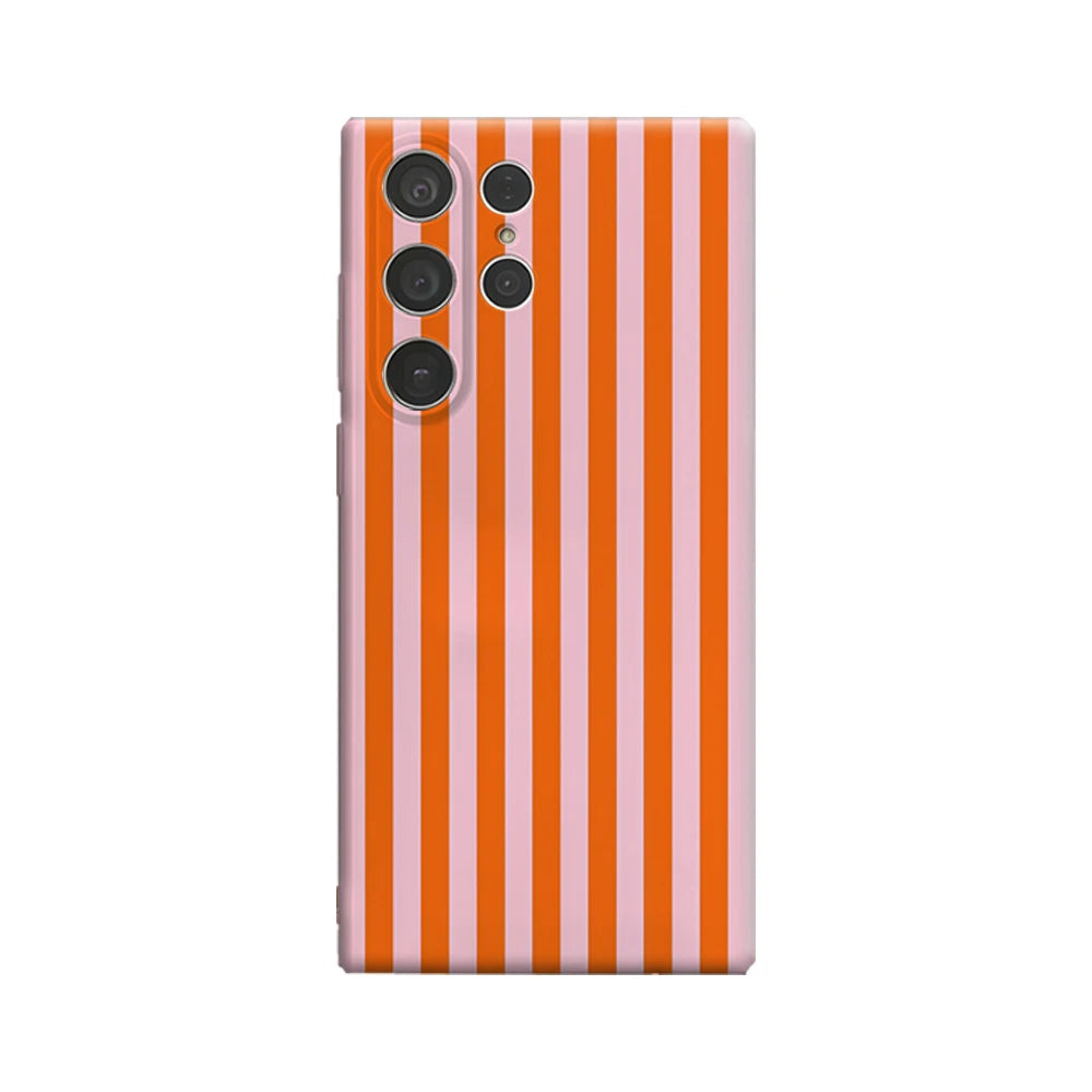 Bold Orange & Pink Stripes Phone Case for Samsung Galaxy S25 Ultra S24 S23 Ultra Plus Glossy Double-layer Back Cover