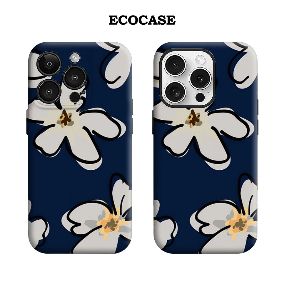 Navy Blue Floral IPhone17 Must-Haves Phone Case for IPhone 17 16 15 14 13 12 11 Pro Max Plus Double-layer Back Cover