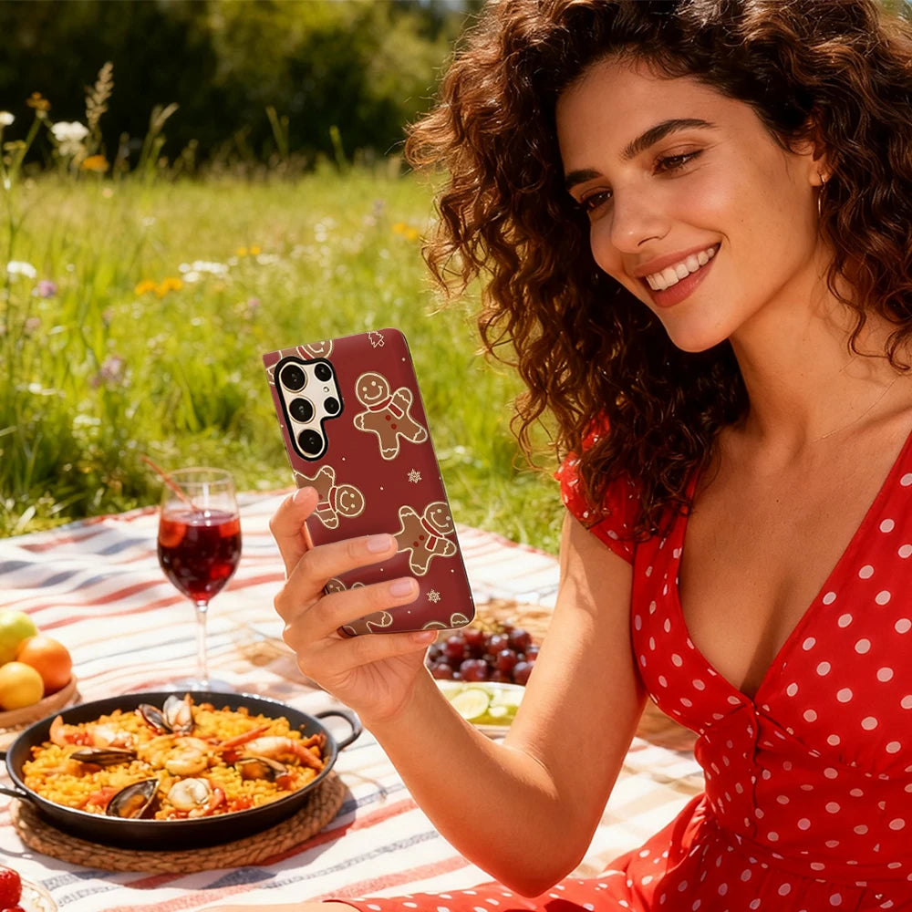 Christmas Gingerbread Men Phone Case for Samsung Galaxy S25 Ultra S24 S23 Ultra Plus Glossy Double-layer Back Cover