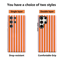 Bold Orange & Pink Stripes Phone Case for Samsung Galaxy S25 Ultra S24 S23 Ultra Plus Glossy Double-layer Back Cover
