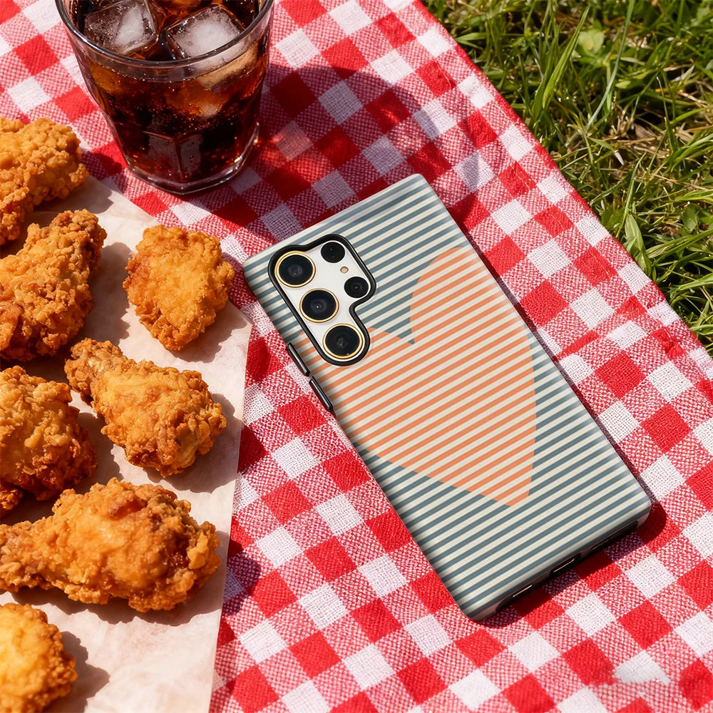 Minimalist Heart & Stripes Phone Case for Samsung Galaxy S25 Ultra S24 S23 Ultra Plus Glossy Double-layer Back Cover