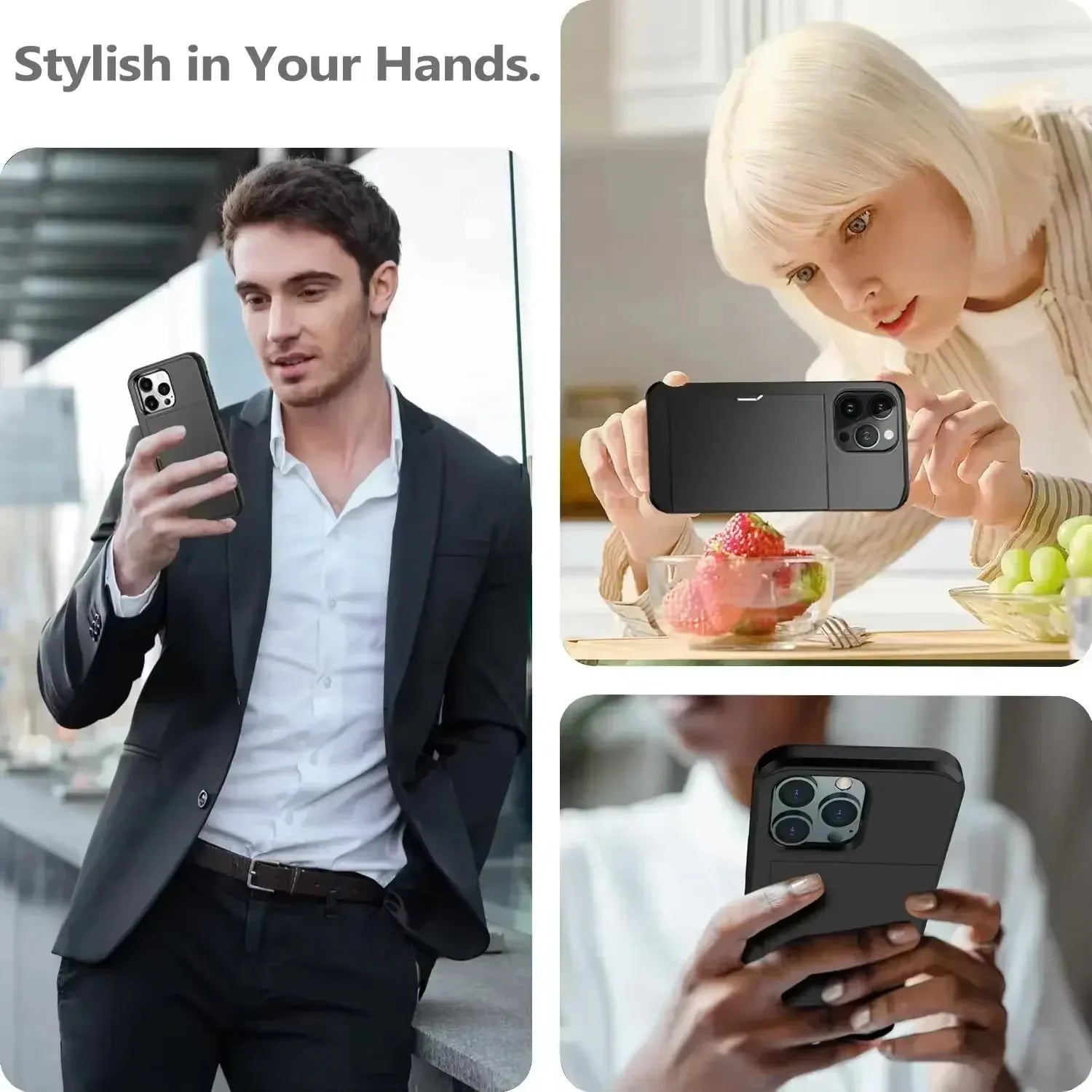 Case For iPhone 16 Pro Max 15 Plus 14 Pro Max 13 12 11 Wallet Card Holder Slide Slot Slim Hard PC Heavy Duty Protective Covers